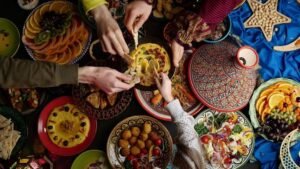 people enjoying kebabs