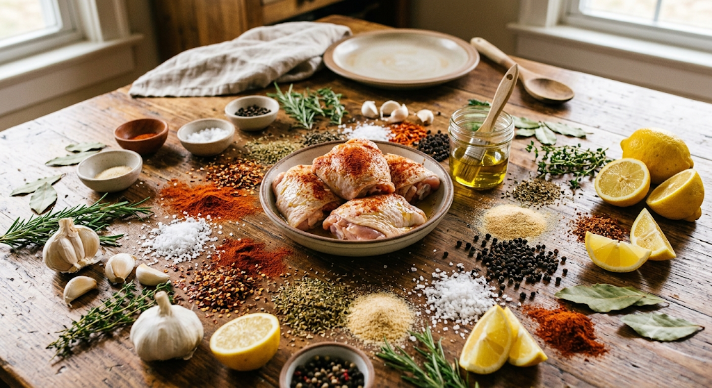 chicken thighs surrounded by spices